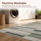 Ultra Soft Area Rug, Non Slip, Stain Resistant, Washable Area Rugs for Living Room, Bedroom, Contemporary Contrast Zone Runner Rug Featuring Graphic Black and White Lines(Black)