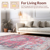 Ultra Soft Area Rug, Non Slip, Stain Resistant, Washable Area Rugs for Living Room, Bedroom, Chic Pastel Distressed Pattern(Pink)