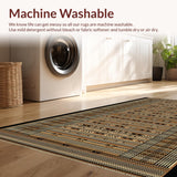 Ultra Soft Area Rug, Non Slip, Stain Resistant, Washable Area Rugs for Living Room, Bedroom, Artisanal Heritage Rustic Design(Brown)