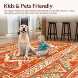Ultra Soft Area Rug, Non Slip, Stain Resistant, Washable Area Rugs for Living Room, Bedroom, Elegant Vintage Tribal Patterns(Orange)