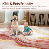 Ultra Soft Area Rug, Non Slip, Stain Resistant, Washable Area Rugs for Living Room, Bedroom, Sophisticated Pink and Beige Abstract Area with Fluid Marble Vein Motif(Red)