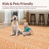 Ultra Soft Area Rug, Non Slip, Stain Resistant, Washable Area Rugs for Living Room, Bedroom, Sunset Hues Trellis Backyard Boho(Orange)