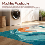 Ultra Soft Area Rug, Non Slip, Stain Resistant, Washable Area Rugs for Living Room, Bedroom, Coastal Wave Inspired Surfboard Accent Rug With Turtle Motif and Oceanic Hues(Blue)