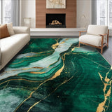 Ultra Soft Area Rug, Non Slip, Stain Resistant, Washable Area Rugs for Living Room, Bedroom, Dynamic Gold Accented Decorative Design(Green)