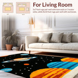 Ultra Soft Area Rug, Non Slip, Stain Resistant, Washable Area Rugs for Living Room, Bedroom, Celestial Multicolor Planetary Display(Black)