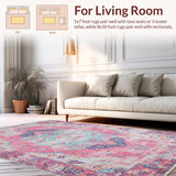 Ultra Soft Area Rug, Non Slip, Stain Resistant, Washable Area Rugs for Living Room, Bedroom, Chic Distressed Artful Motif(Pink)