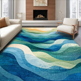 Ultra Soft Area Rug, Non Slip, Stain Resistant, Washable Area Rugs for Living Room, Bedroom, Ocean Waves Area Rug: Abstract Coastal Design Carpet(Blue)