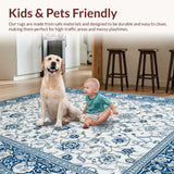 Ultra Soft Area Rug, Non Slip, Stain Resistant, Washable Area Rugs for Living Room, Bedroom, Sophisticated Transitional Floral Scheme(White)