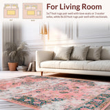 Ultra Soft Area Rug, Non Slip, Stain Resistant, Washable Area Rugs for Living Room, Bedroom, Whimsical Artful Geometric Elements(Pink)