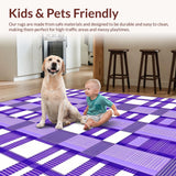 Ultra Soft Area Rug, Non Slip, Stain Resistant, Washable Area Rugs for Living Room, Bedroom, Whimsical Wavy Checkerboard Aesthetic(Purple)
