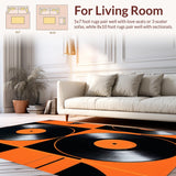 Ultra Soft Area Rug, Non Slip, Stain Resistant, Washable Area Rugs for Living Room, Bedroom, Artistic Semi-Circle Record Design(Black)