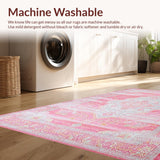 Ultra Soft Area Rug, Non Slip, Stain Resistant, Washable Area Rugs for Living Room, Bedroom, Rustic Textured Geometric Harmony(Pink)