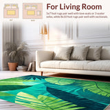 Ultra Soft Area Rug, Non Slip, Stain Resistant, Washable Area Rugs for Living Room, Bedroom, Vibrant Tropical Leaf Design Area with Relaxed Aesthetic(Blue)