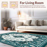 Ultra Soft Area Rug, Non Slip, Stain Resistant, Washable Area Rugs for Living Room, Bedroom, Teal Marble Boho(Blue)