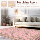 Ultra Soft Area Rug, Non Slip, Stain Resistant, Washable Area Rugs for Living Room, Bedroom, Elegant Soft Floral Composition(Pink)
