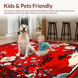 Ultra Soft Area Rug, Non Slip, Stain Resistant, Washable Area Rugs for Living Room, Bedroom, Elegant Asian Floral Motif(Red)