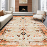 Ultra Soft Area Rug, Non Slip, Stain Resistant, Washable Area Rugs for Living Room, Bedroom, Elegant Earthy Toned Flower Motif(Orange)