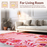 Ultra Soft Area Rug, Non Slip, Stain Resistant, Washable Area Rugs for Living Room, Bedroom, Stylish Abstract Floral Celebration(Pink)