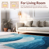 Ultra Soft Area Rug, Non Slip, Stain Resistant, Washable Area Rugs for Living Room, Bedroom, Contemporary Circle Rug with Dynamic Distressed Blue Ombre Pattern(Blue)