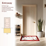 Ultra Soft Area Rug, Non Slip, Stain Resistant, Washable Area Rugs for Living Room, Bedroom, Traditional Japanese Blossom Theme(Red)