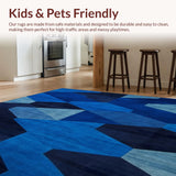 Ultra Soft Area Rug, Non Slip, Stain Resistant, Washable Area Rugs for Living Room, Bedroom, Modern Geometric Entryway Carpet with Artistic Navy Hexagon Pattern(Blue)