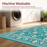 Ultra Soft Area Rug, Non Slip, Stain Resistant, Washable Area Rugs for Living Room, Bedroom, Art Nouveau with Turquoise and Silver Highlights(Blue)