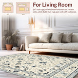 Ultra Soft Area Rug, Non Slip, Stain Resistant, Washable Area Rugs for Living Room, Bedroom, Contemporary Black Featuring Whimsical Floral in Beige(Beige)