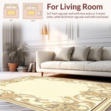 Cream and Beige Ornamental Swirl with Sophisticated Floral Accents(Beige)
