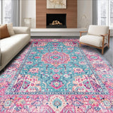 Ultra Soft Area Rug, Non Slip, Stain Resistant, Washable Area Rugs for Living Room, Bedroom, Artful Colorful Medallion Pattern(Blue)