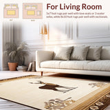 Ultra Soft Area Rug, Non Slip, Stain Resistant, Washable Area Rugs for Living Room, Bedroom, Chic Rustic Deer Imagery(Beige)