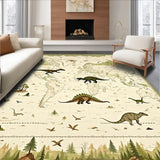 Beige Dinosaur Themed Educational Area with Vintage World Map Motif(Beige)