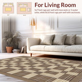 Ultra Soft Area Rug, Non Slip, Stain Resistant, Washable Area Rugs for Living Room, Bedroom, Modern Oversized Checkered Design(Beige)