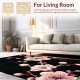 Ultra Soft Area Rug, Non Slip, Stain Resistant, Washable Area Rugs for Living Room, Bedroom, Rustic Black Cherry Blossom Artistry(Black)