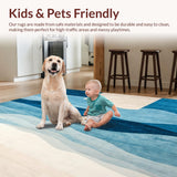 Ultra Soft Area Rug, Non Slip, Stain Resistant, Washable Area Rugs for Living Room, Bedroom, Skyline Serenity Area Abstract Blue & Beige Oval(Blue)