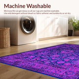 Ultra Soft Area Rug, Non Slip, Stain Resistant, Washable Area Rugs for Living Room, Bedroom, Vibrant Floral Boho Tapestry(Purple)