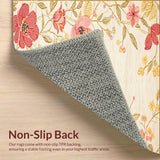 Ultra Soft Area Rug, Non Slip, Stain Resistant, Washable Area Rugs for Living Room, Bedroom, Contemporary Subtle Bloom Patterns(Beige)