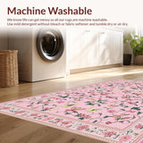 Ultra Soft Area Rug, Non Slip, Stain Resistant, Washable Area Rugs for Living Room, Bedroom, Pastel Garden-Inspired Nature Motif(Pink)