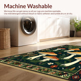 Ultra Soft Area Rug, Non Slip, Stain Resistant, Washable Area Rugs for Living Room, Bedroom, Rustic Mushroom Botanical Motif(Green)
