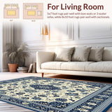 Ultra Soft Area Rug, Non Slip, Stain Resistant, Washable Area Rugs for Living Room, Bedroom, Vintage Boho Blue Beige Area for(White)