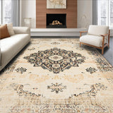 Ultra Soft Area Rug, Non Slip, Stain Resistant, Washable Area Rugs for Living Room, Bedroom, Beige Area Brown Distressed Medallion Retro(Beige)