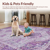 Ultra Soft Area Rug, Non Slip, Stain Resistant, Washable Area Rugs for Living Room, Bedroom, Stylish Curved Linear Motif(Purple)