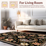Ultra Soft Area Rug, Non Slip, Stain Resistant, Washable Area Rugs for Living Room, Bedroom, Elegant Black Paisley Bedroom Accent Rug(Black)