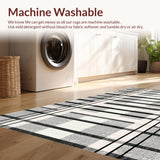 Ultra Soft Area Rug, Non Slip, Stain Resistant, Washable Area Rugs for Living Room, Bedroom, Modern Abstract Linear Weave Rug Featuring Black and White Intersecting Stripes(Gray)