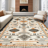 Ultra Soft Area Rug, Non Slip, Stain Resistant, Washable Area Rugs for Living Room, Bedroom, Southwest Tribal Ethnic Aesthetic(Orange)