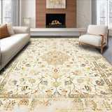 Ultra Soft Area Rug, Non Slip, Stain Resistant, Washable Area Rugs for Living Room, Bedroom, Vintage Inspired Area with Delicate Floral Medallion(Beige)