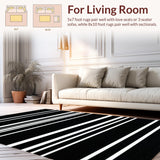 Ultra Soft Area Rug, Non Slip, Stain Resistant, Washable Area Rugs for Living Room, Bedroom, Sophisticated Neutral Striped Layout(Black)