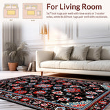 Ultra Soft Area Rug, Non Slip, Stain Resistant, Washable Area Rugs for Living Room, Bedroom, Rustic Vibrant Botanical Motif(Black)