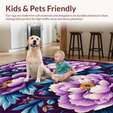 Ultra Soft Area Rug, Non Slip, Stain Resistant, Washable Area Rugs for Living Room, Bedroom, Sophisticated Round Floral Accent(Purple)