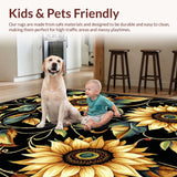 Ultra Soft Area Rug, Non Slip, Stain Resistant, Washable Area Rugs for Living Room, Bedroom, Rustic Graphic Flower Arrangement(Black)