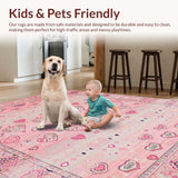 Ultra Soft Area Rug, Non Slip, Stain Resistant, Washable Area Rugs for Living Room, Bedroom, Charming Pastel Floral Aesthetic(Pink)